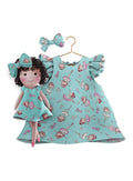 Girls cotton dress with matching handmade cloth doll