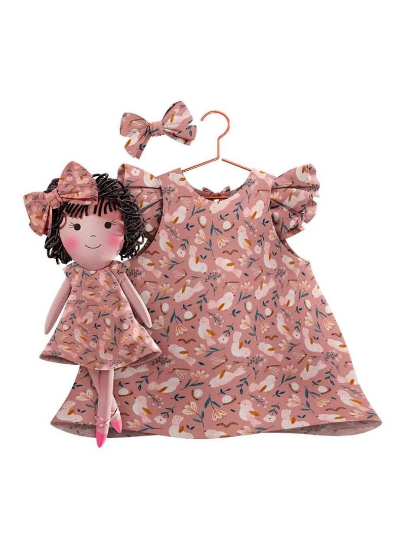 Garden matching dress and handmade doll set