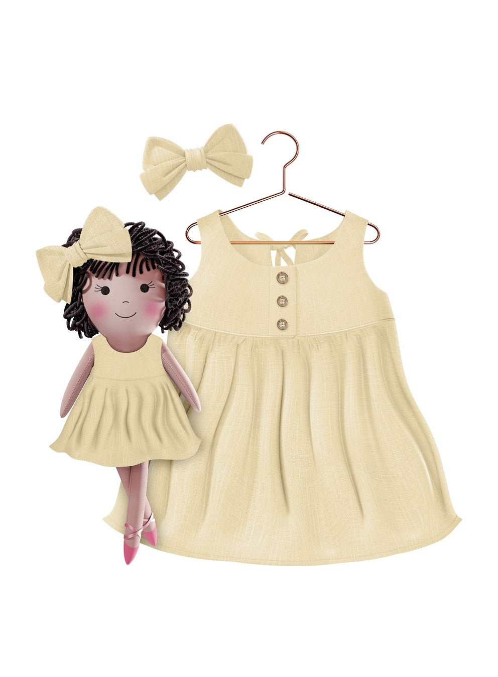Girls cotton dress with matching handmade cloth doll