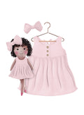 Girls cotton dress with matching handmade cloth doll