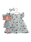 Girls cotton dress with matching handmade cloth doll