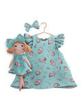 Girls cotton dress with matching handmade cloth doll
