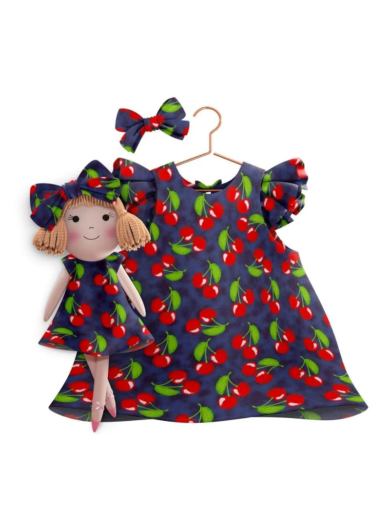 Cherry matching dress and handmade doll set