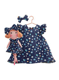 Girls cotton dress with matching handmade cloth doll