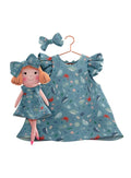 Girls cotton dress with matching handmade cloth doll