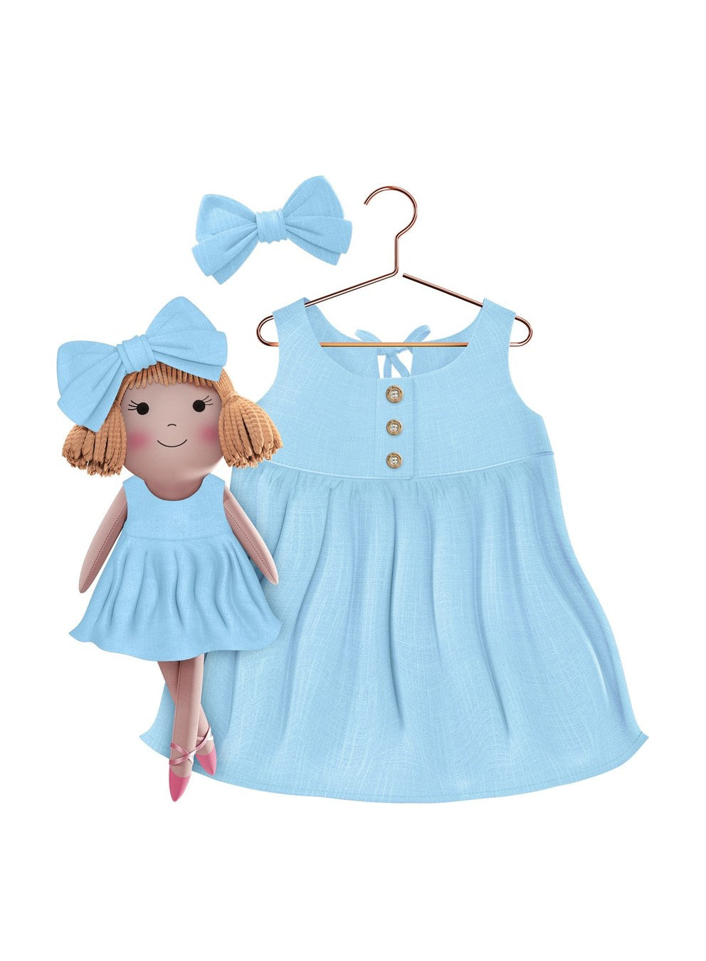 Girls cotton dress with matching handmade cloth doll