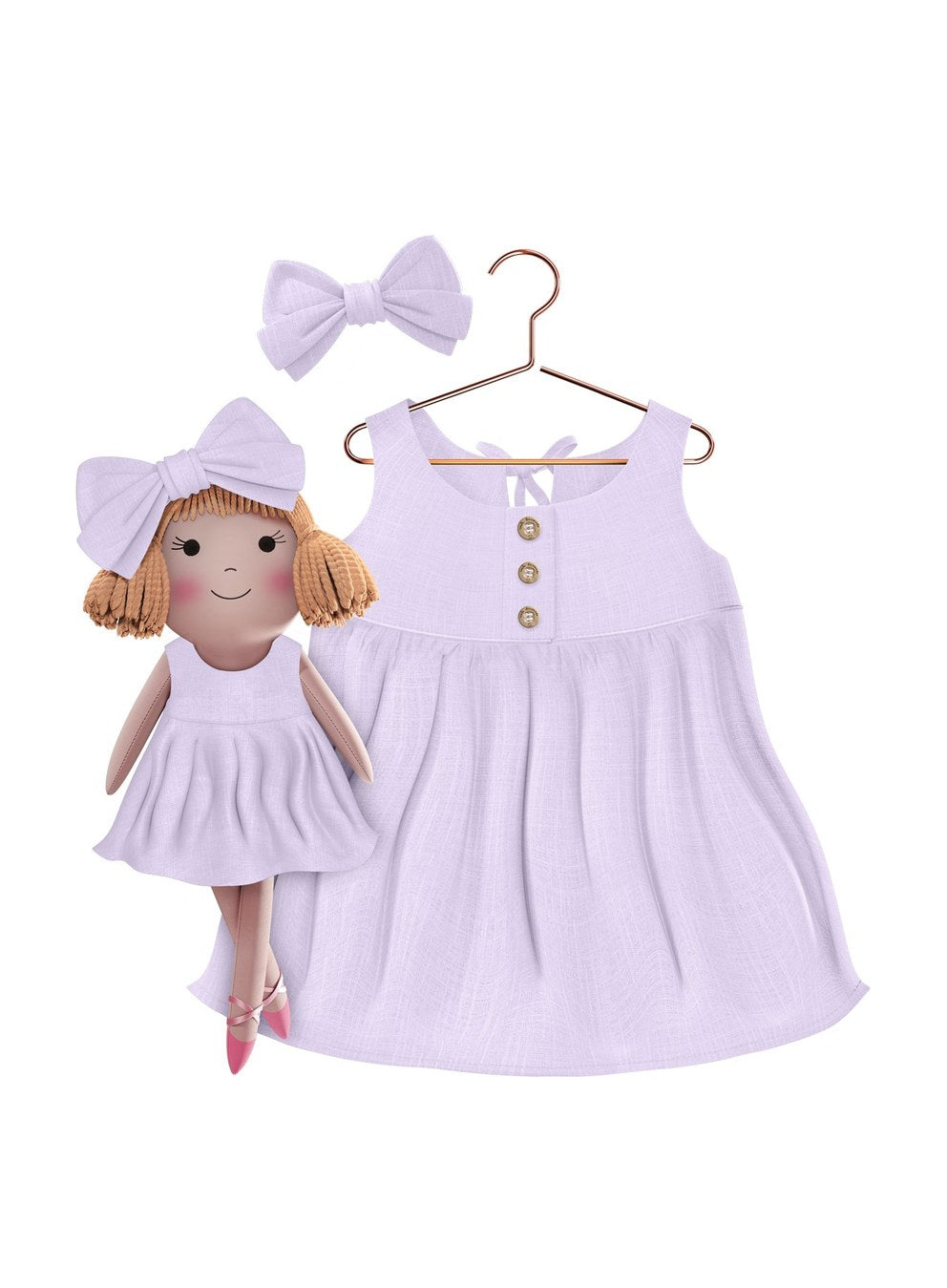 Girls cotton dress with matching handmade cloth doll