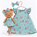 Girls Ballet cotton dress with matching handmade Honey Bear cloth doll
