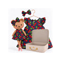 Girls Cherry dress set with Honey Bear cloth doll and Petit Case keepsake suitcase