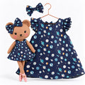Girls Space cotton dress with matching handmade Honey Bear cloth doll