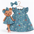 Girls Under the Sea cotton dress with matching handmade Honey Bear cloth doll