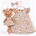 Girls Picnic cotton dress with matching handmade Honey Bear cloth doll