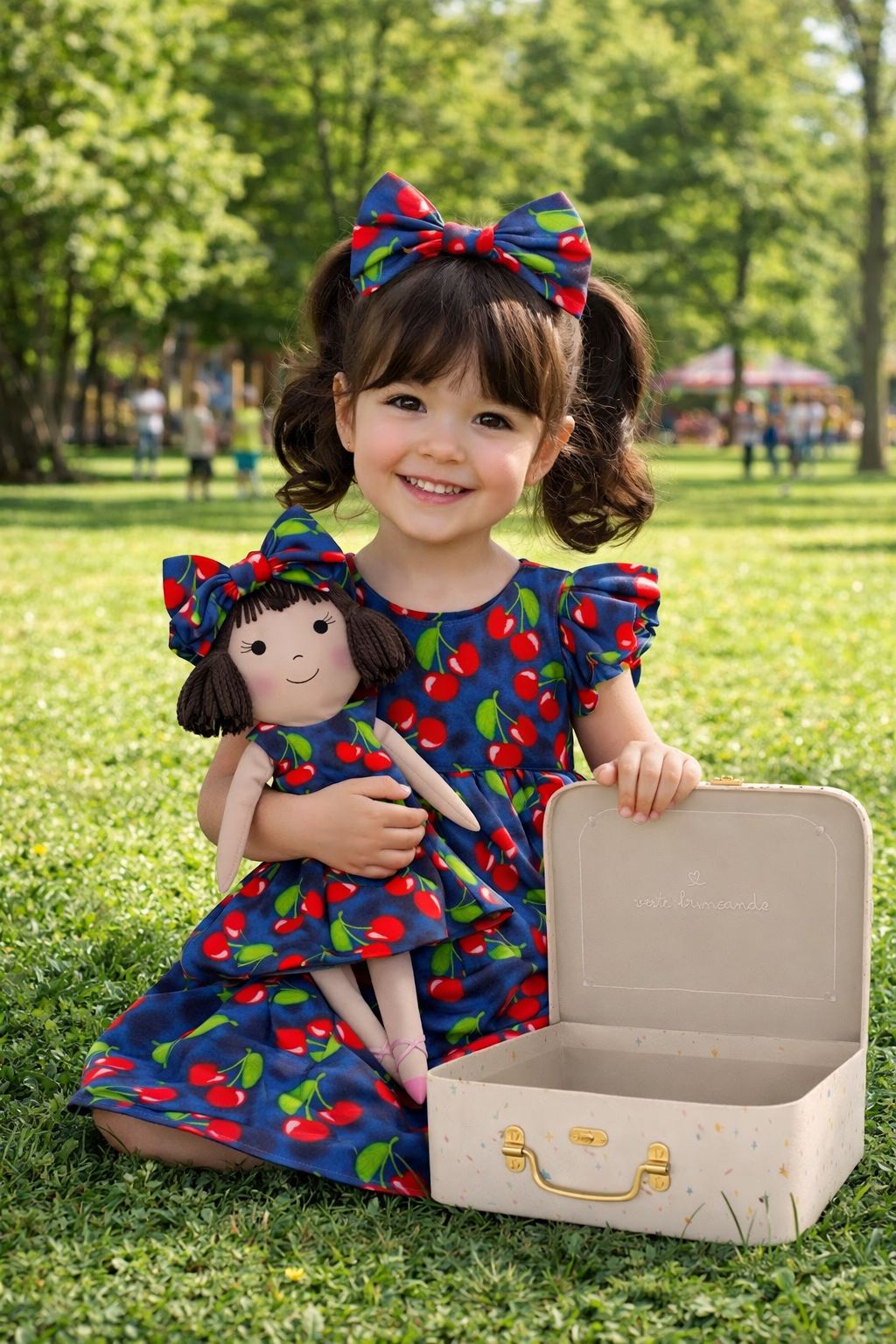 Girls Cherry Dress & Matching Doll Set with Petit Case – Alice