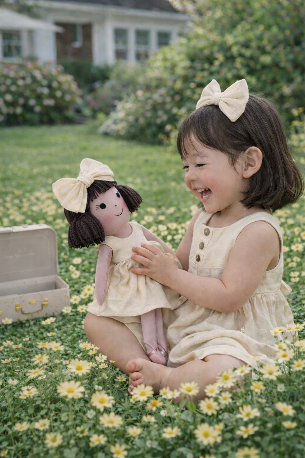 Girls Classic Yellow Dress & Matching Doll Set with Petit Case – Alice