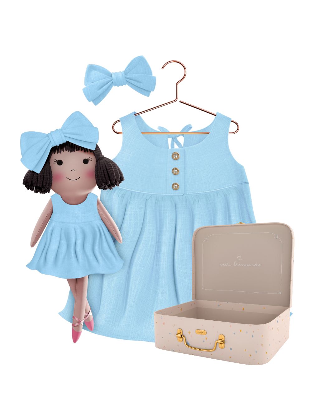 Alice cloth doll with her Petit Case keepsake suitcase
