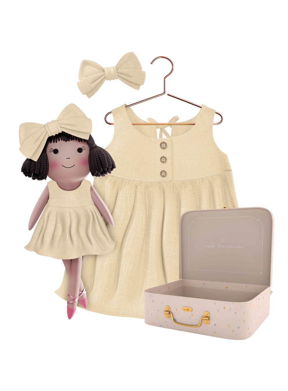 Alice cloth doll with her Petit Case keepsake suitcase