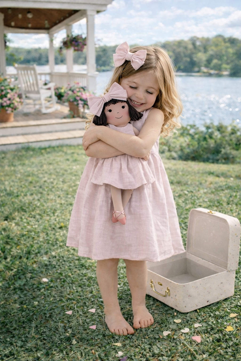 Girls Classic Pink Dress & Matching Doll Set with Petit Case – Alice
