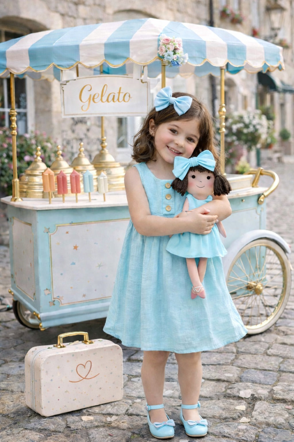 Girls Classic Green Dress & Matching Doll Set with Petit Case – Alice