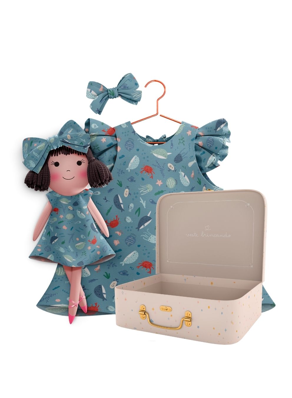 Alice cloth doll with her Petit Case keepsake suitcase