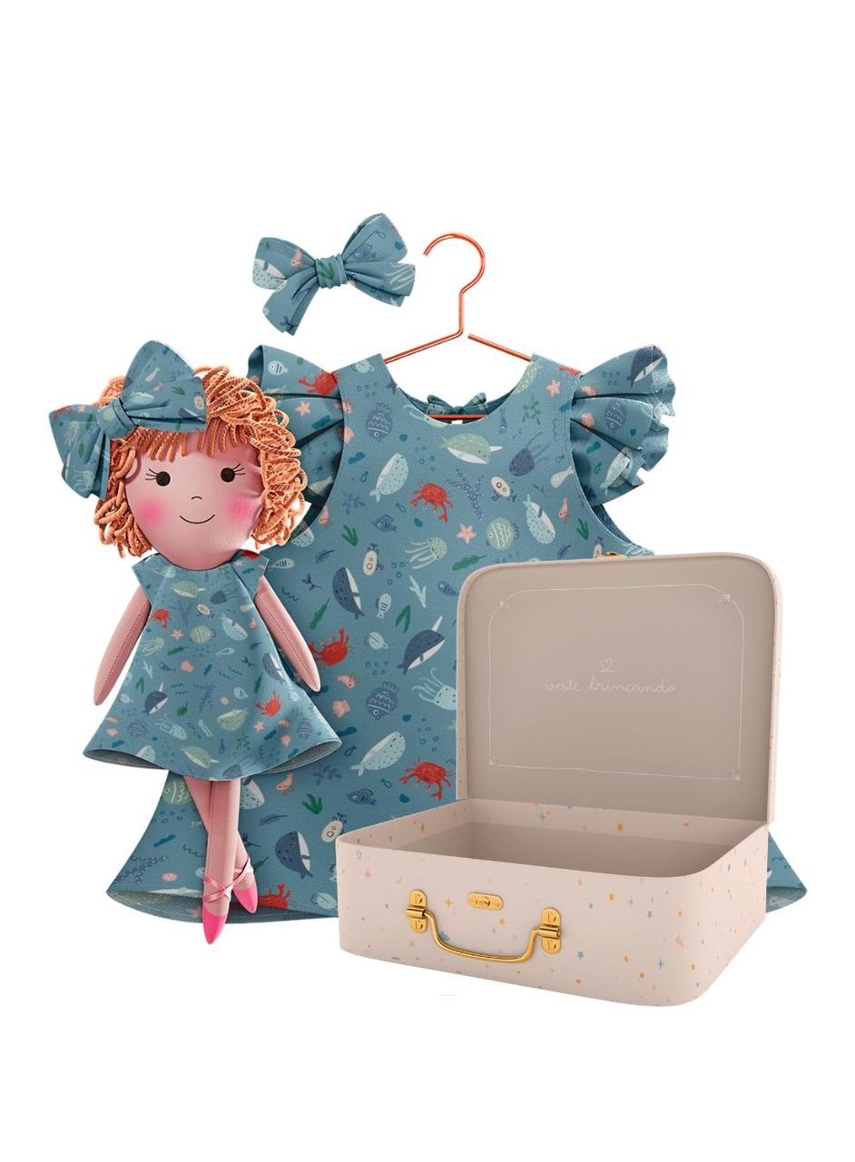 Girls Under the Sea Dress & Matching Doll Set with Petit Case – Annie