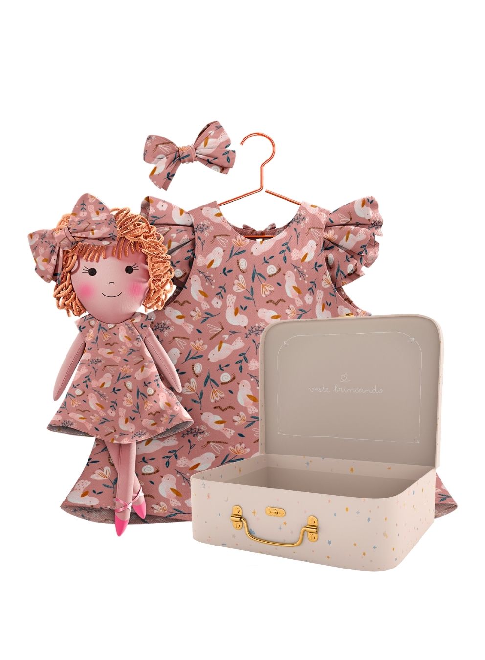 Annie cloth doll with her Petit Case keepsake suitcase
