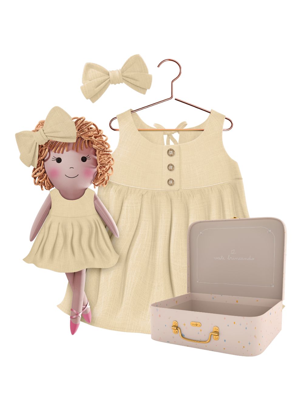 Annie cloth doll with her Petit Case keepsake suitcase