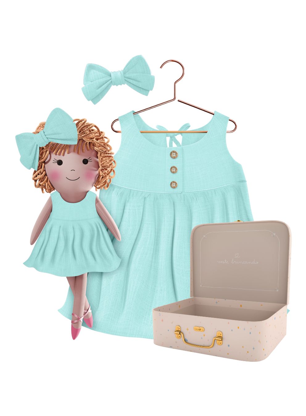 Annie cloth doll with her Petit Case keepsake suitcase