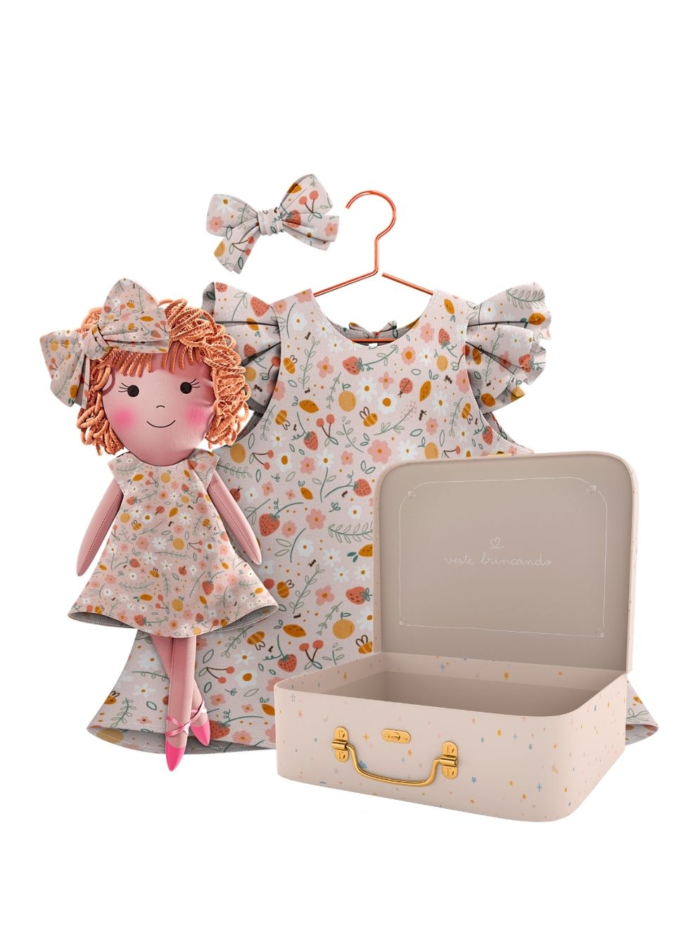Annie cloth doll with her Petit Case keepsake suitcase