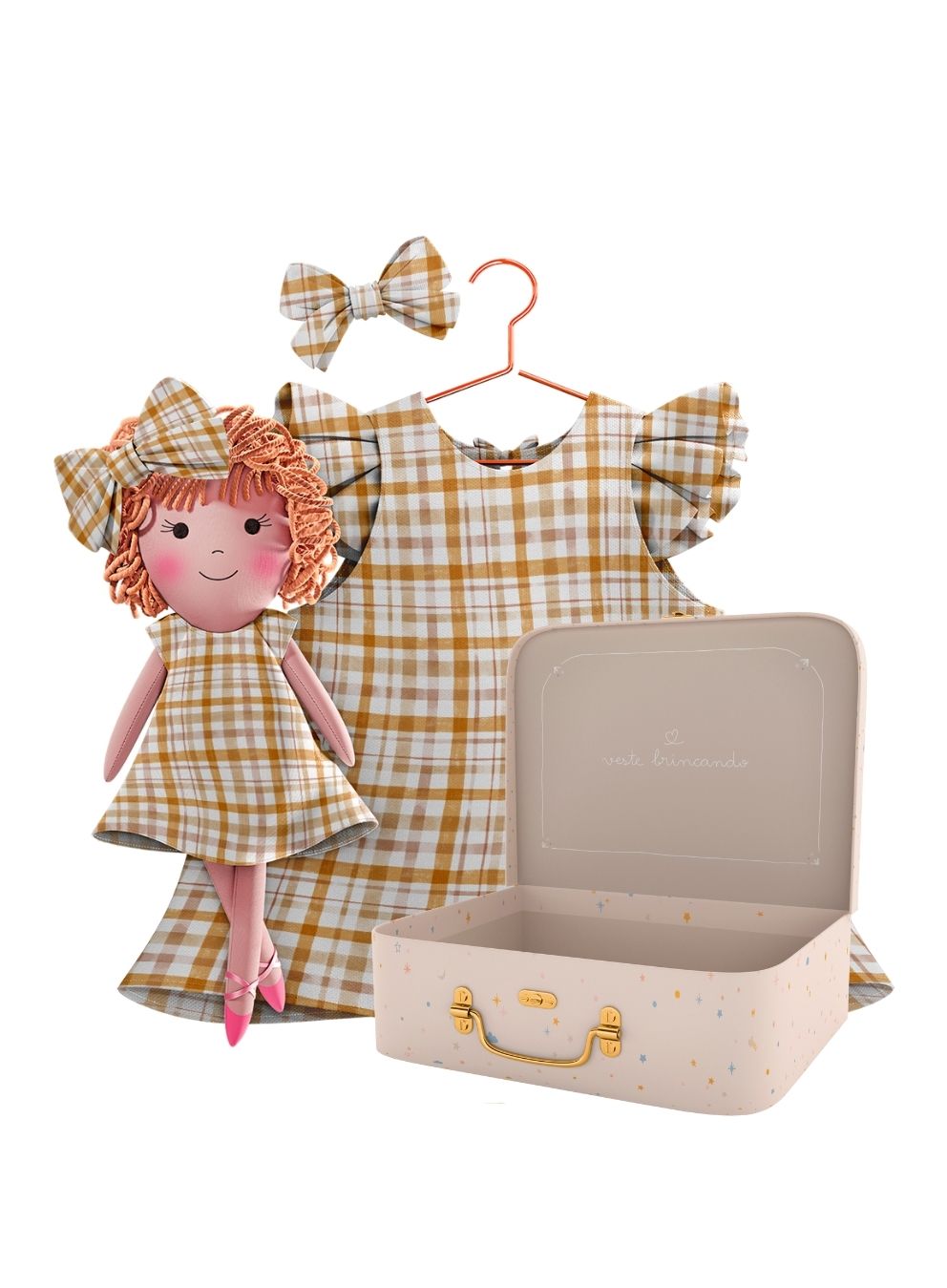 Annie cloth doll with her Petit Case keepsake suitcase