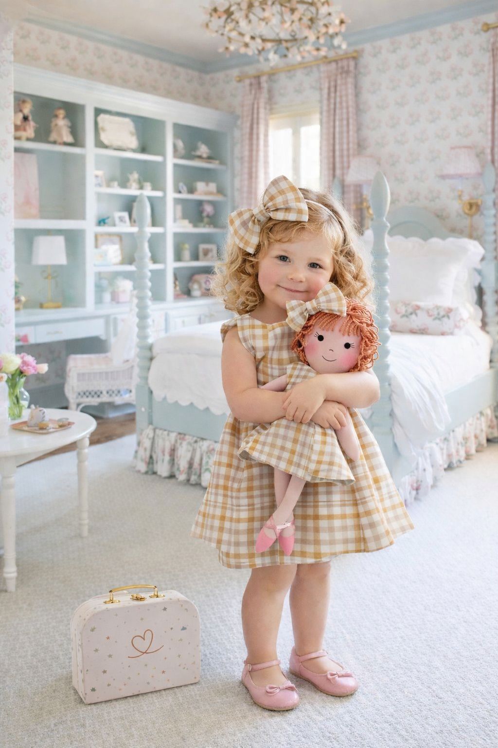 Girls Gingham Dress & Matching Doll Set with Petit Case – Annie