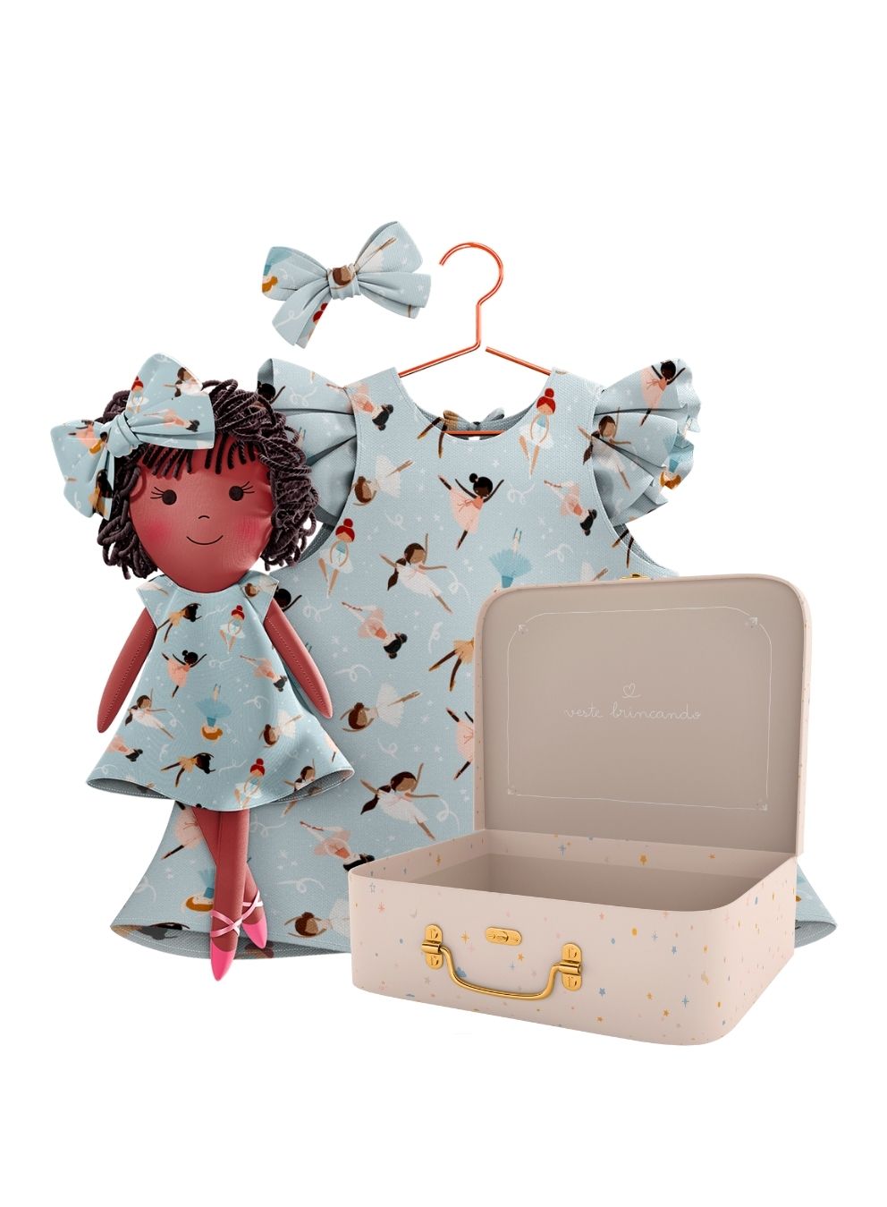 Bella cloth doll with her Petit Case keepsake suitcase