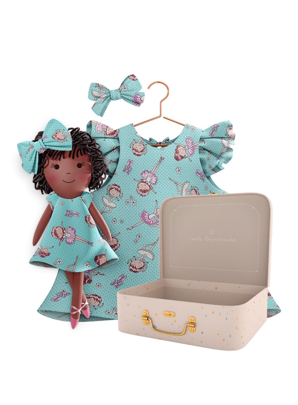 Bella cloth doll with her Petit Case keepsake suitcase