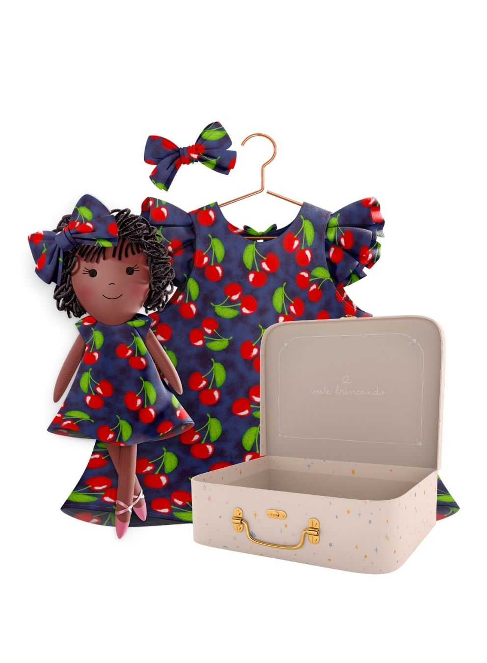 Bella cloth doll with her Petit Case keepsake suitcase
