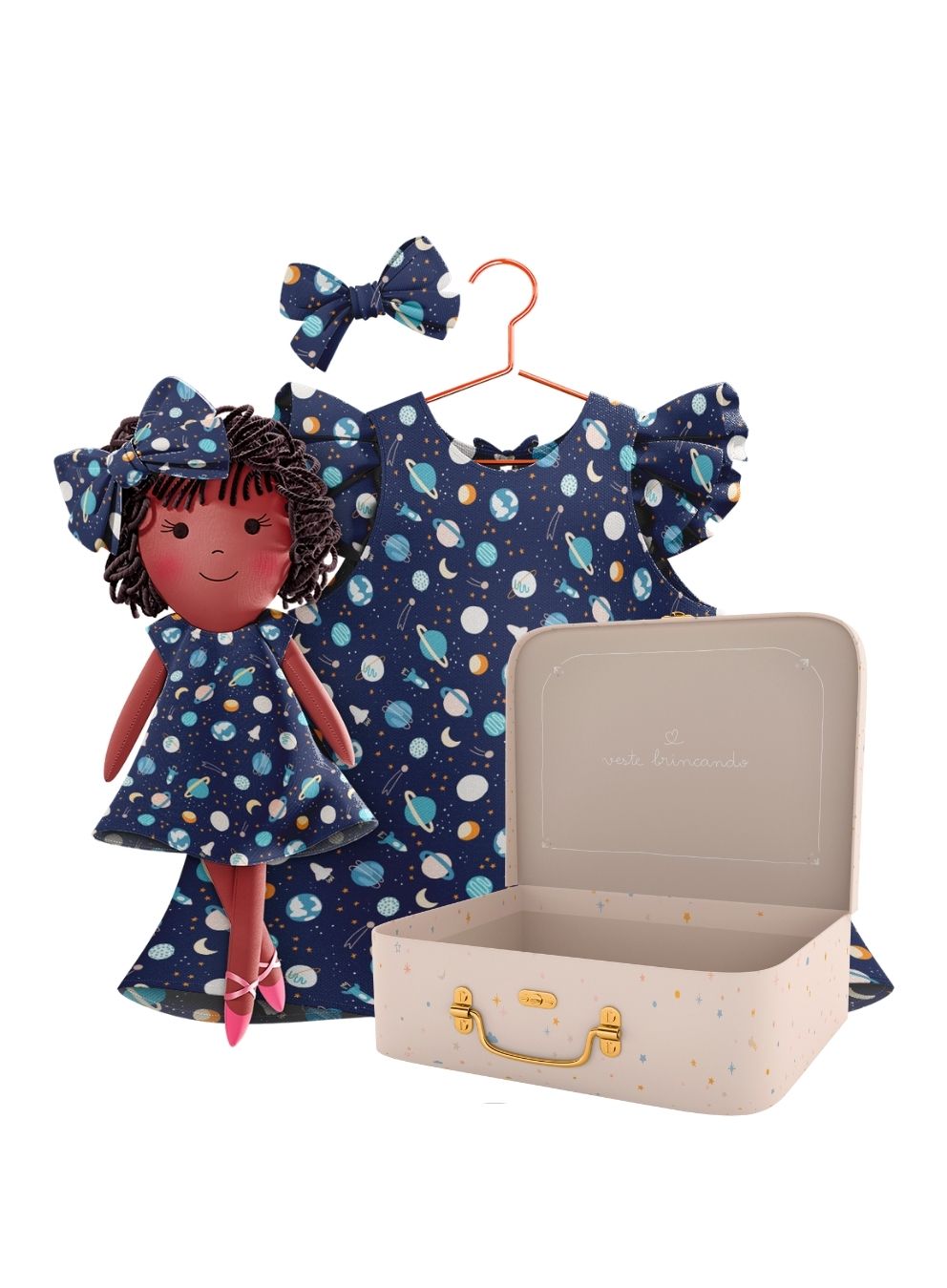 Bella cloth doll with her Petit Case keepsake suitcase