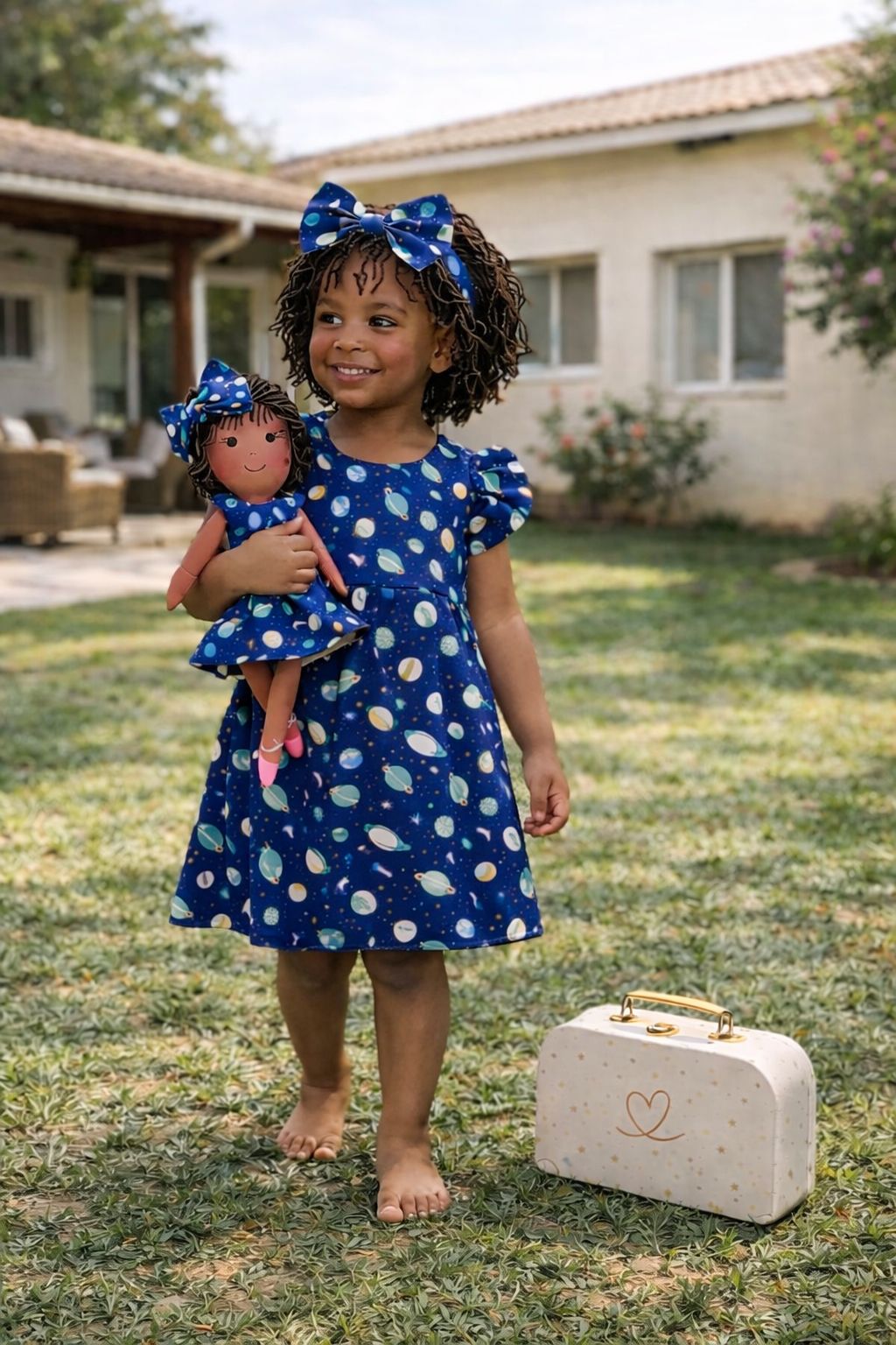 Girls Space Dress & Matching Doll Set with Petit Case – Bella