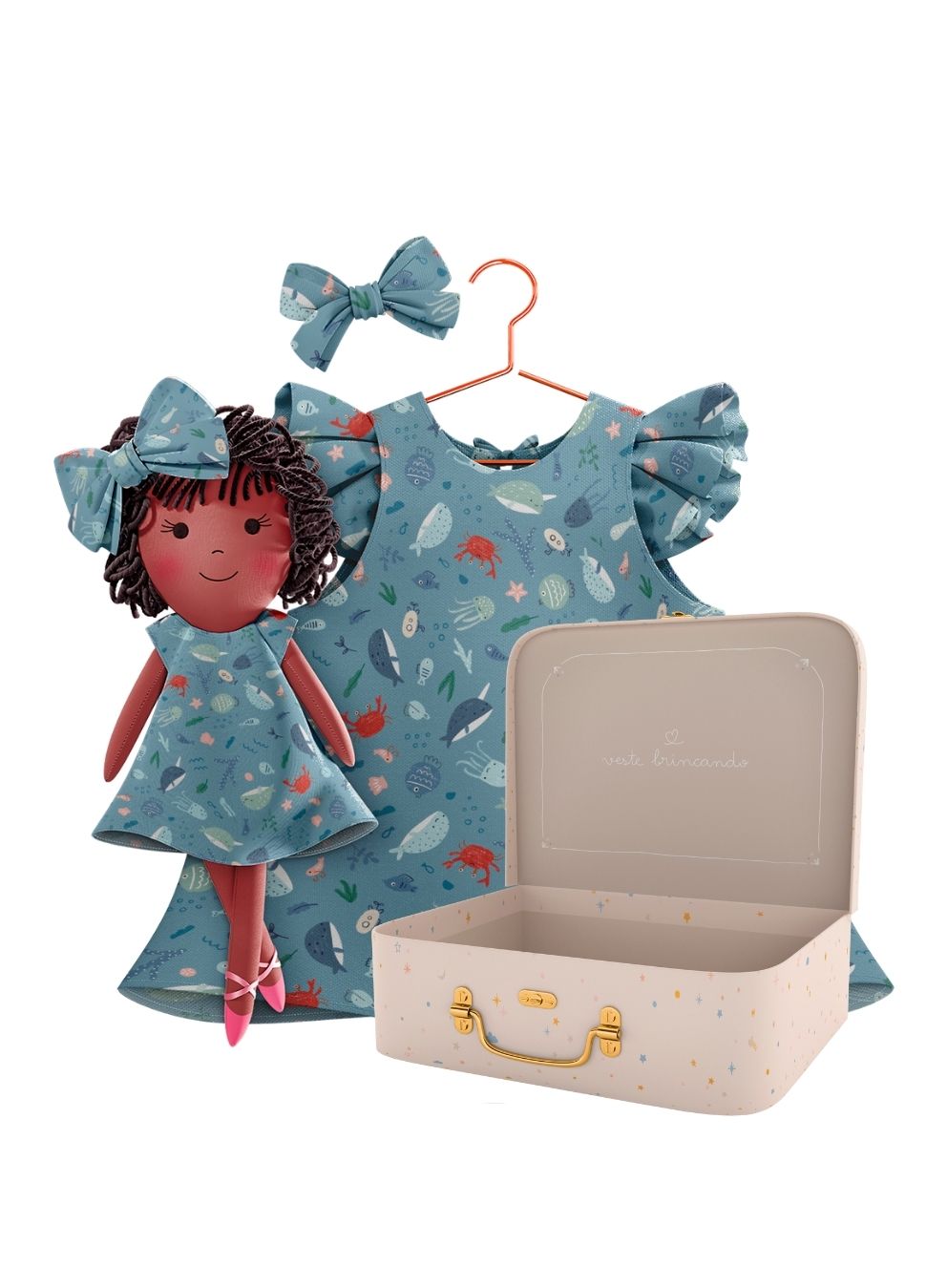 Bella cloth doll with her Petit Case keepsake suitcase