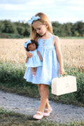 Girls Classic Blue Dress & Matching Doll Set with Petit Case – Bella