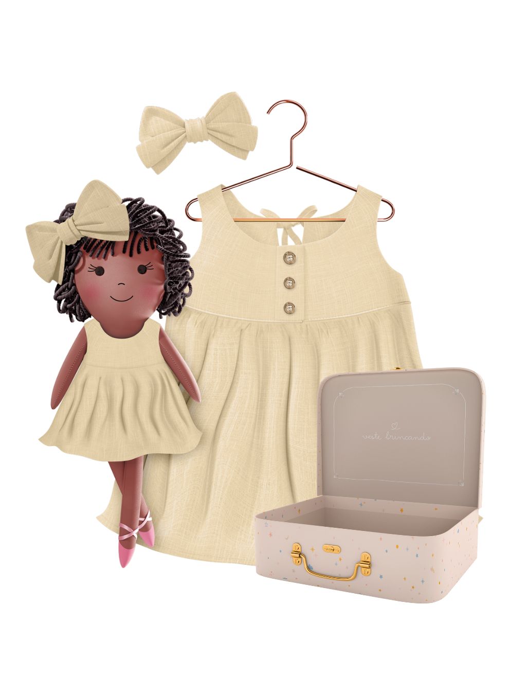 Bella cloth doll with her Petit Case keepsake suitcase