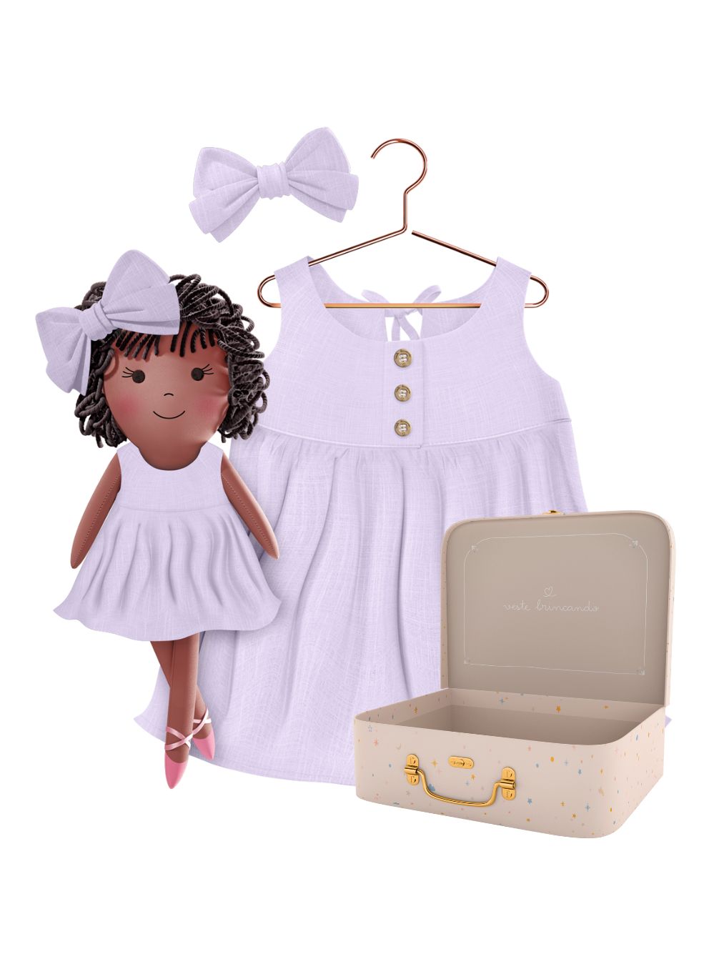 Bella cloth doll with her Petit Case keepsake suitcase
