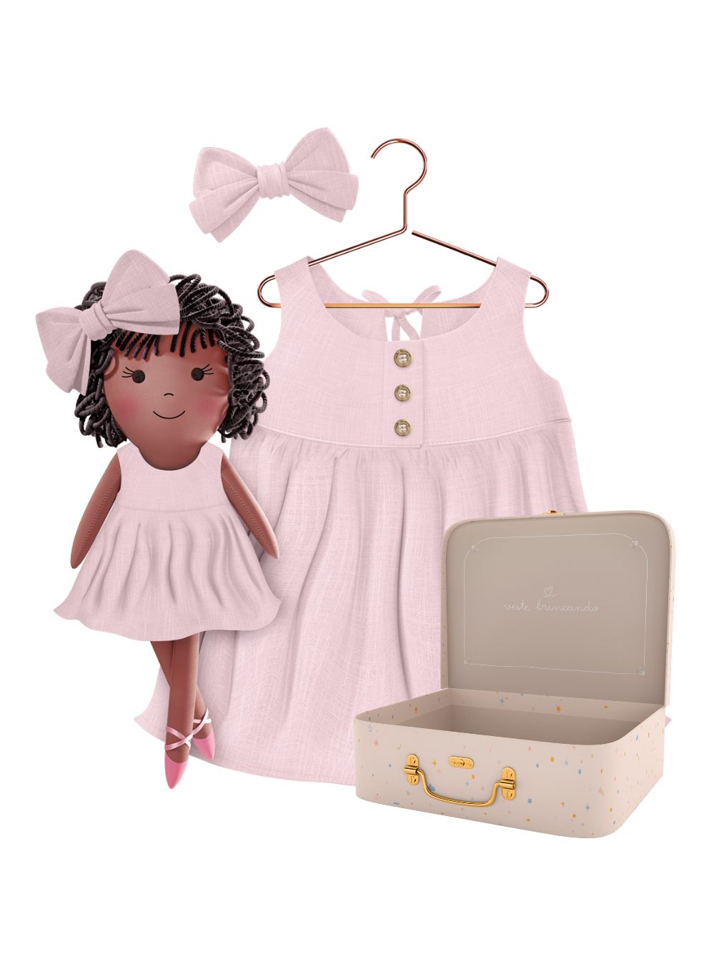 Bella cloth doll with her Petit Case keepsake suitcase