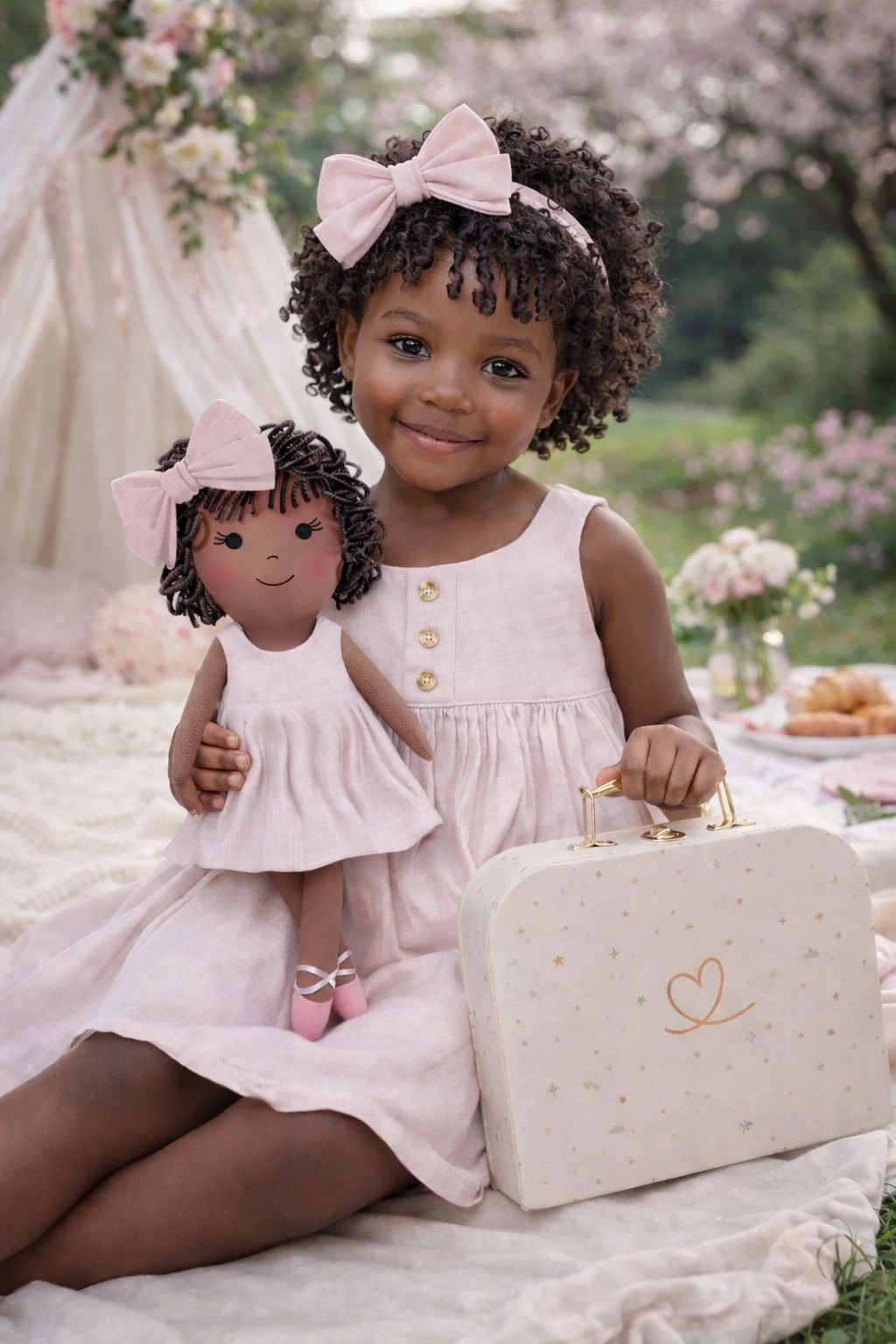 Girls Classic Pink Dress & Matching Doll Set with Petit Case – Bella