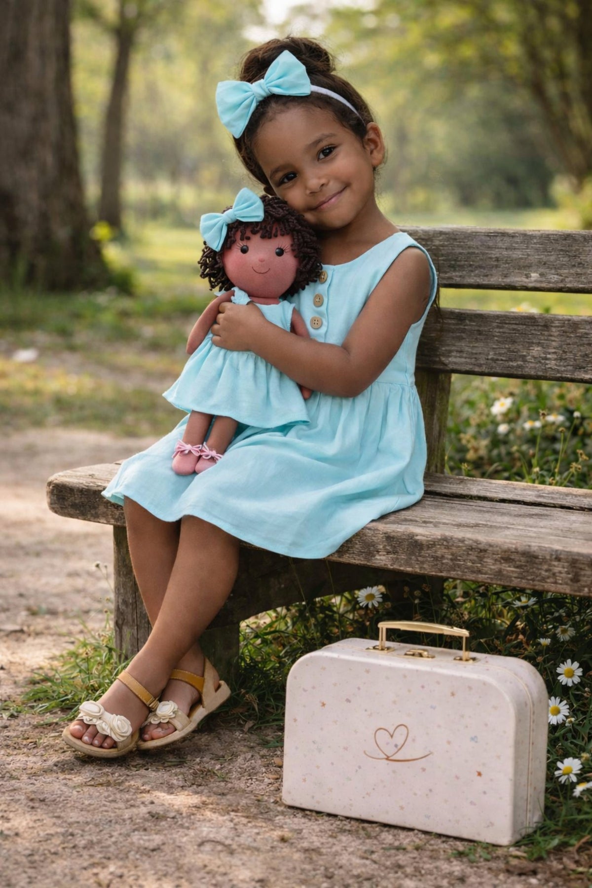 Girls Classic Green Dress & Matching Doll Set with Petit Case – Bella