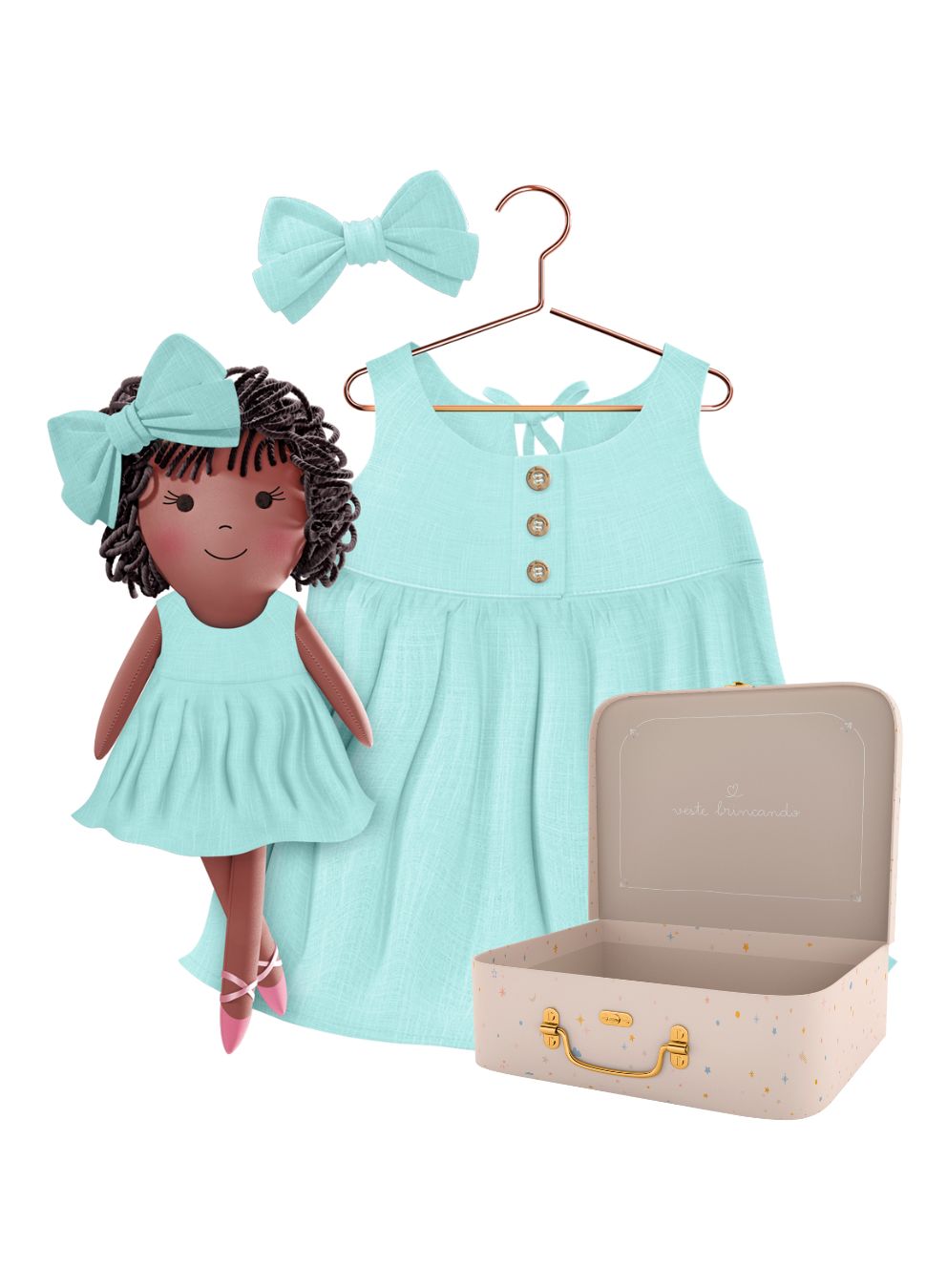 Bella cloth doll with her Petit Case keepsake suitcase