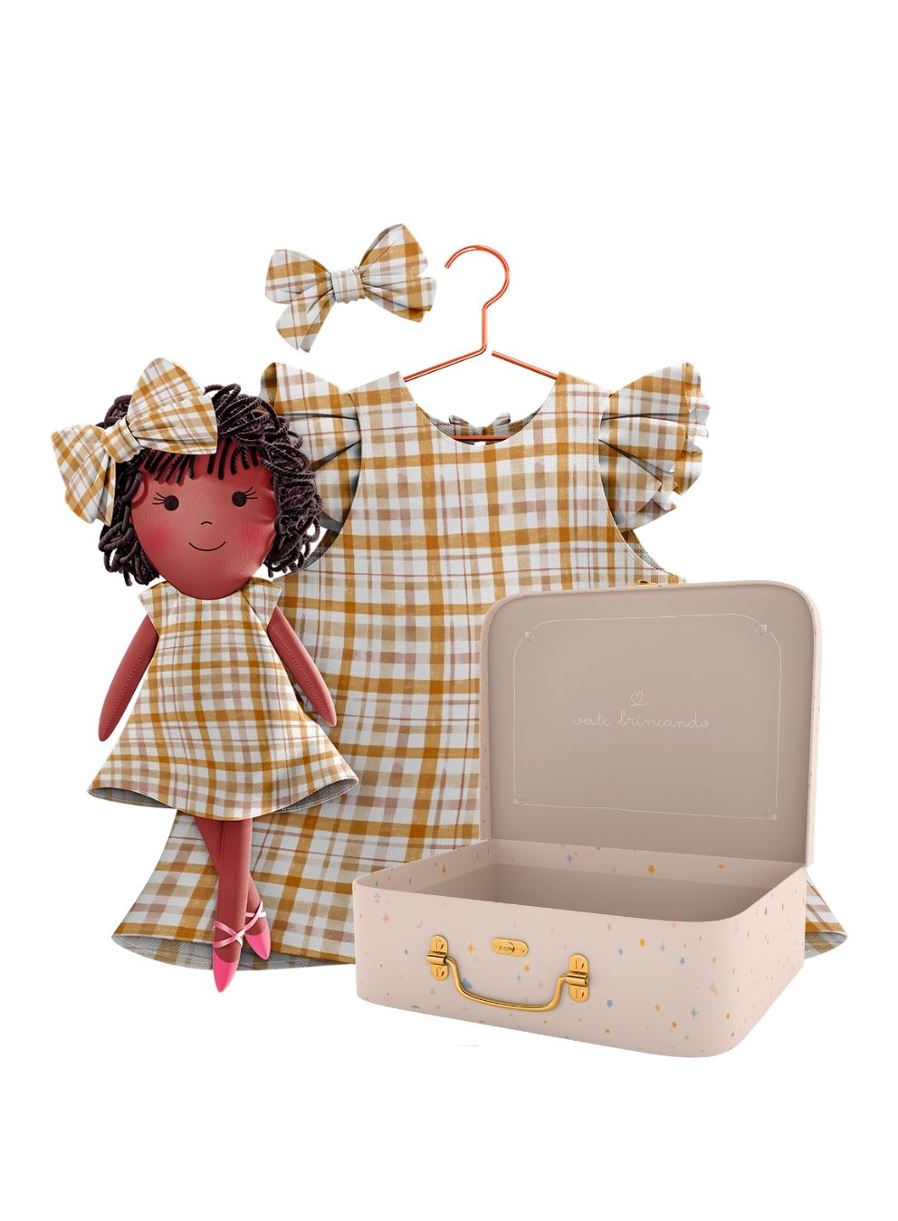Bella cloth doll with her Petit Case keepsake suitcase