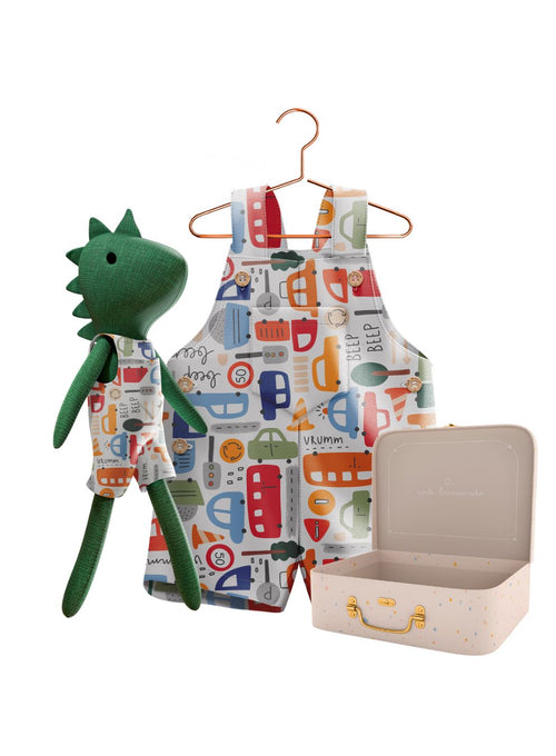 Dino plush toy with its Petit Case keepsake suitcase