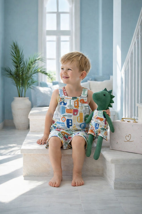 Boys Cars Romper & Matching Plush Toy with Petit Case – Dino