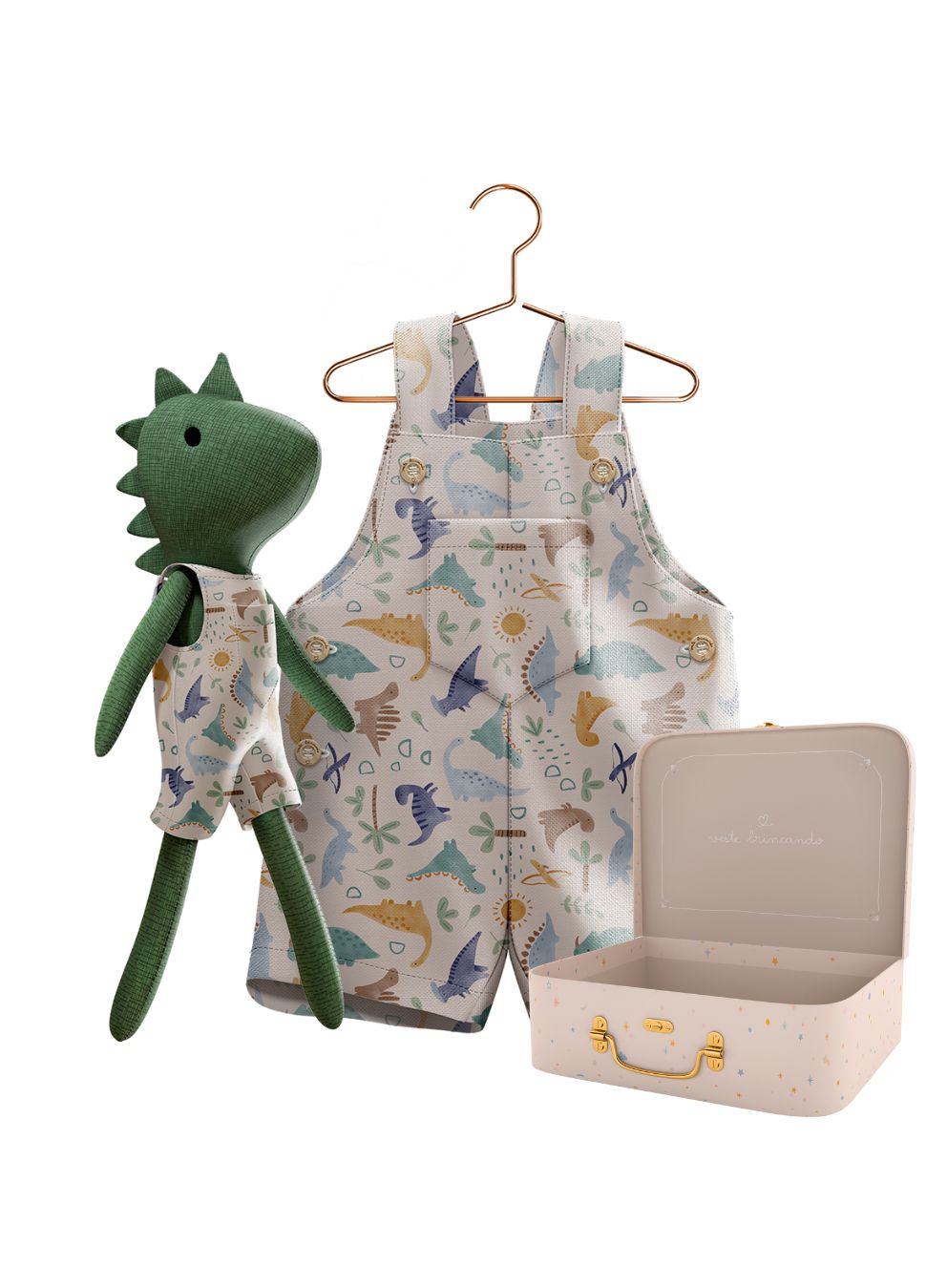 Dino plush toy with its Petit Case keepsake suitcase