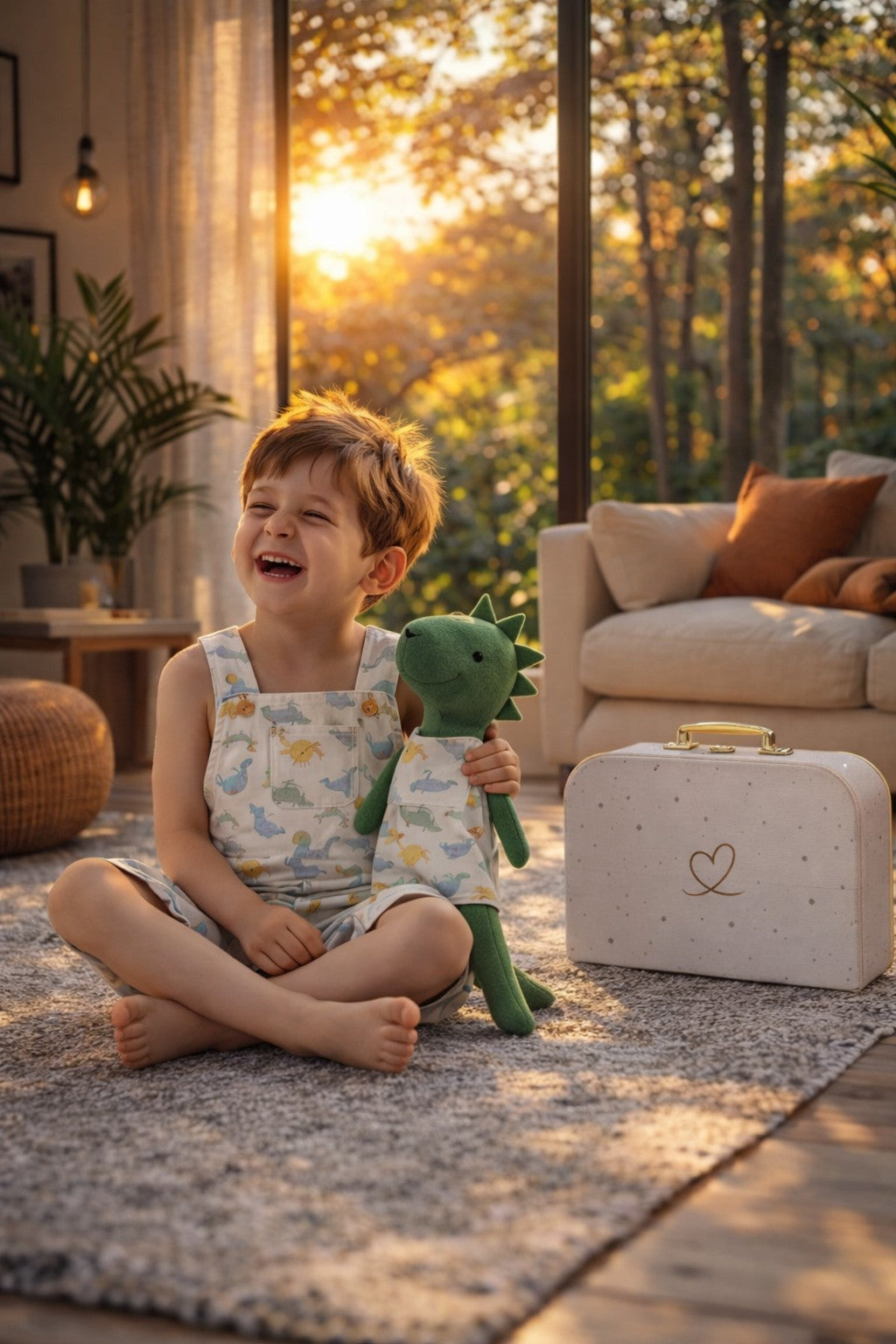 Boys Dino Romper & Matching Plush Toy with Petit Case – Dino