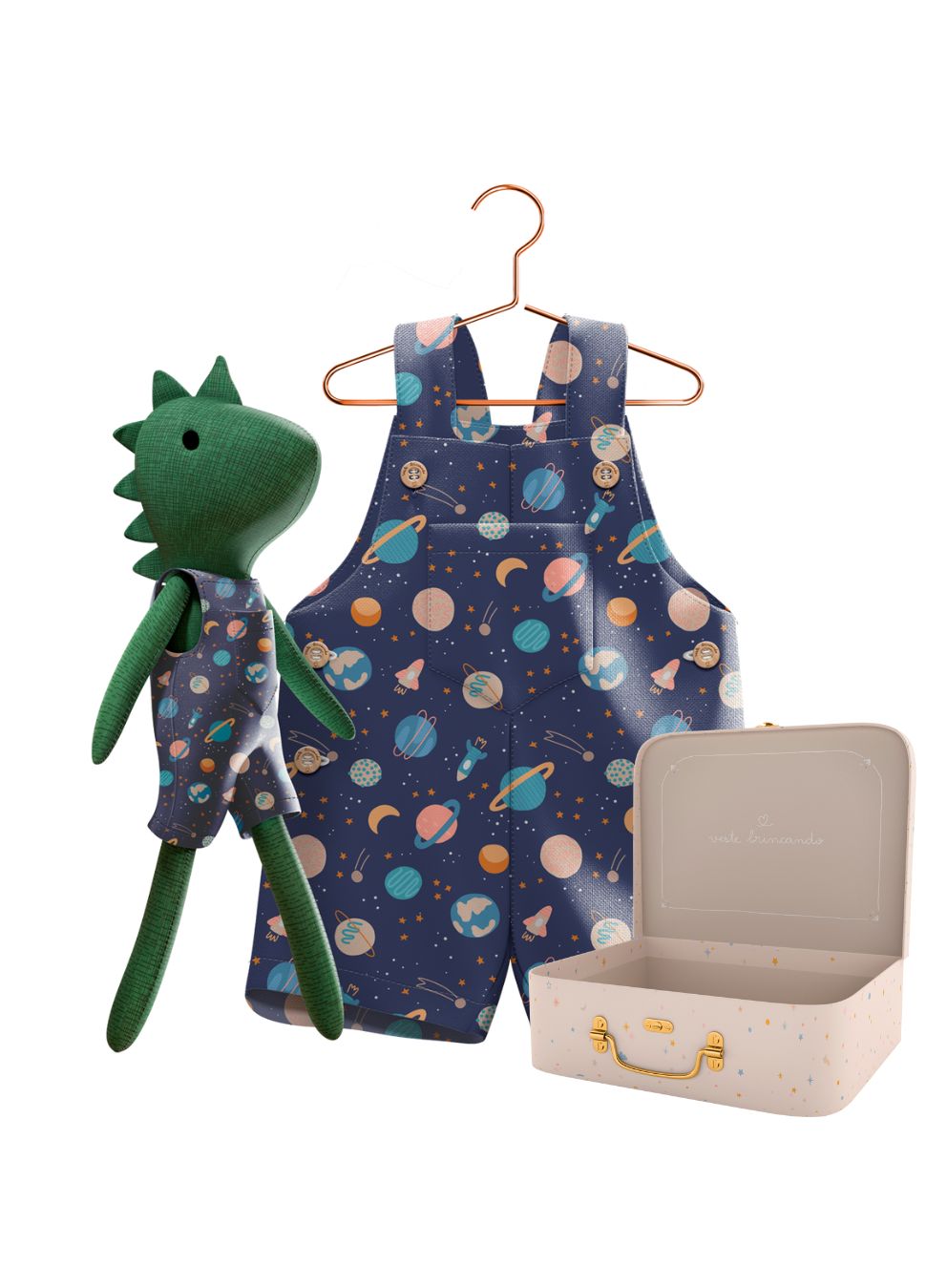 Dino plush toy with its Petit Case keepsake suitcase
