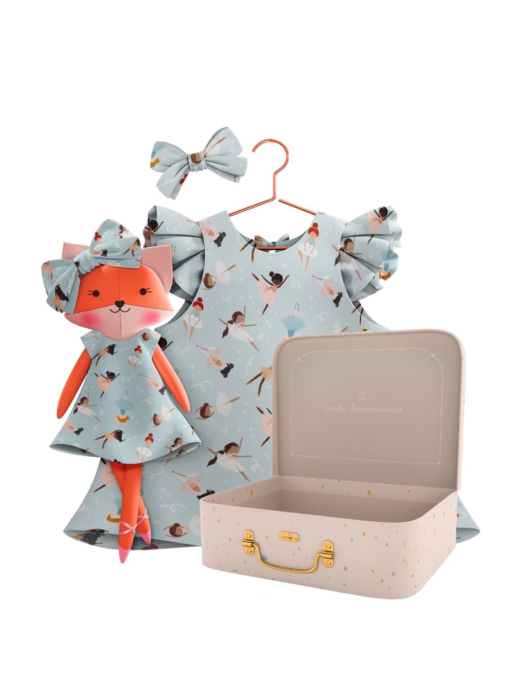 Mrs. Fox cloth doll with her Petit Case keepsake suitcase